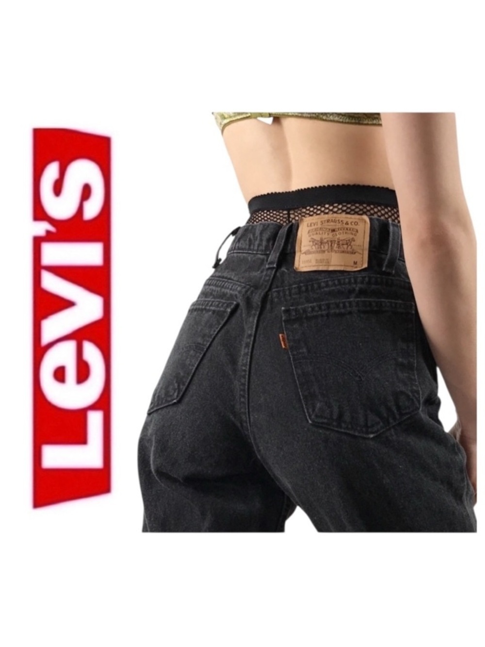Levi's Vintage 921 Black Denim 90’s Mom Jeans Orange Tab Size 14 W30 L29